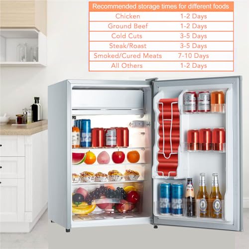 Image of GarveeTech Mini Fridge With Freezer - 4.3 Cu.Ft, 3 Slide Out Glass Shelves, 7 Settings Temperature Adjust, Reversible Single Door, Compact Refrigerators for Home, Office, Dorm, Bedroom, Grey