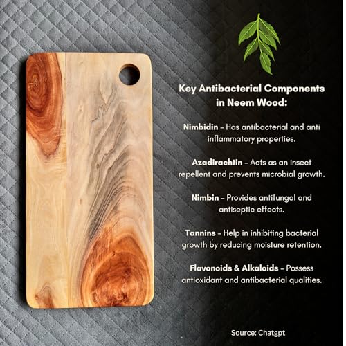 Image of Wood Chop Neem Wood Cutting & Chopping Board | Naturally Anti-Bacterial | Reversible | No Polish, No Dyes | Natural Finish with Mineral Oil | 16 x 8 x 0.5 Inch