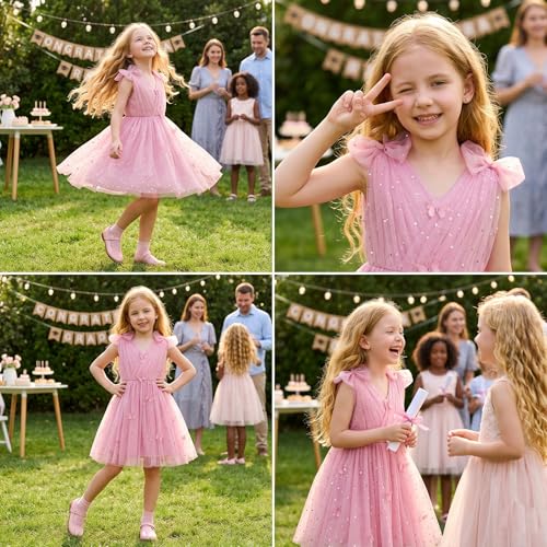 Image of IMEKIS Toddler Kids Girls Butterfly Dress Sparkle Sequins Tulle Wedding Formal Birthday Dresses 2-10T