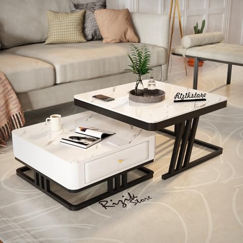 Image of RIZIK STORE Iron Frame Handmade Drawer Square 20 inchx20 inch Coffee Table /Nesting Table /Side Table /Center Table with Engineered Wood Top for Living Room /Drawing Room /Balcony (Drawer White (20 inchx20 inch))