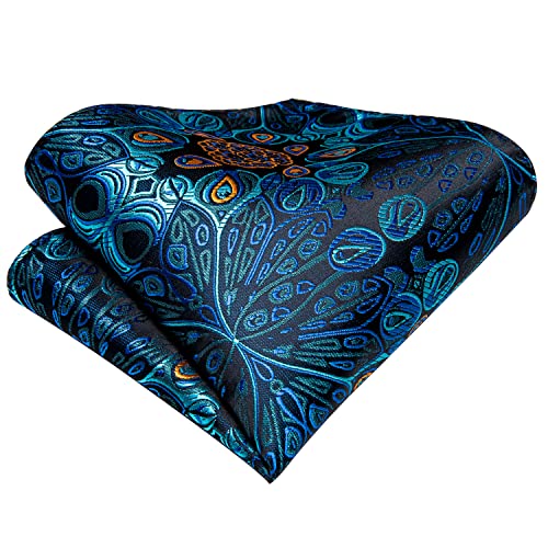 Image of Hi-Tie Paisley Floral Ties Set for Men Silk Mens Stripes Necktie Pocket Square Cufflinks Set Formal Business