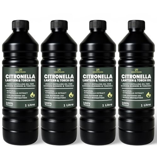 CUQOO 1L Scented Citronella Oil for Garden Burners - 4 Pack Insect-Repelling Torch & Lantern Oil Outdoor Use Garden Citronella for Tiki Torches Burners & Lamps Patios BBQs Camping