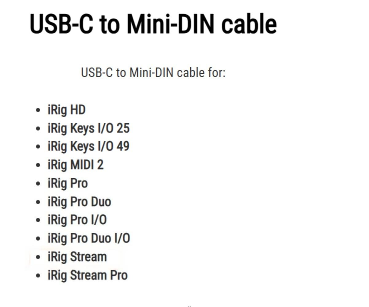 Youtang Cavo USB-C a Mini-Din maschio a 7 pin per serie IK Multimedia iRig, compatibile con HD, HD-A, tasti, I/O 25, I/O49, MIDI 2, Pro, Pro Duo, Pro Duo I/O, Pro I/O, Stream (USB-C a Min Din)