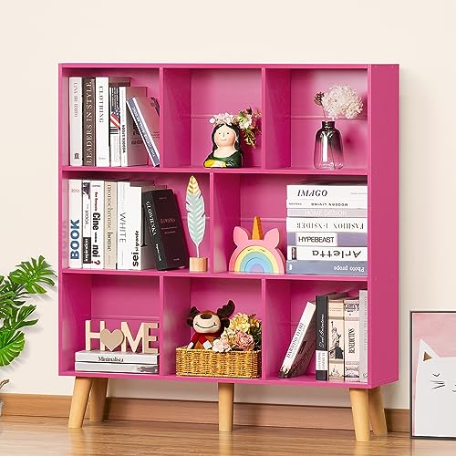 LEYAOYAO Bookshelf,3 Tier Book Shelf with Legs,Pink Modern Bookshelf,Large Freestanding Open Modern Bookshelves,Display Bookcases Decor Furniture for Nursery