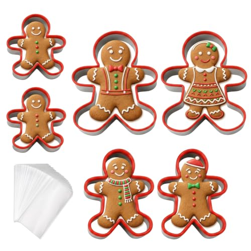 106 Gingerbread Man Cutters Bread Cutter Cookie Cutters Biscuit Cutters with Red Edge for Valentines Day Birthdays Christmas Biscuit Shapes(9cm 11cm 14cm)
