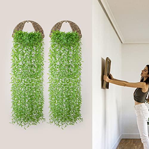 Elecxlink 2 Packs Artificial Hanging Plants With Woven Straw Flower Basket, Fake Ivy Vine Plastic Greenery For Wall Home Living Room Kitchen Office Patio Indoor Outdoor Decor (Green) #TOP4