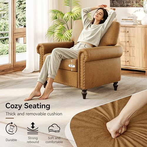 Image of Nailhead Trim Accent Chairs Set of 2,Faux Leahter Mid Century Modern Living Room Arm Chairs,Comfy Bedroom Reading Chair for Adults,Cozy Single Sofa Corner Side Room Chair,Saddle Brown