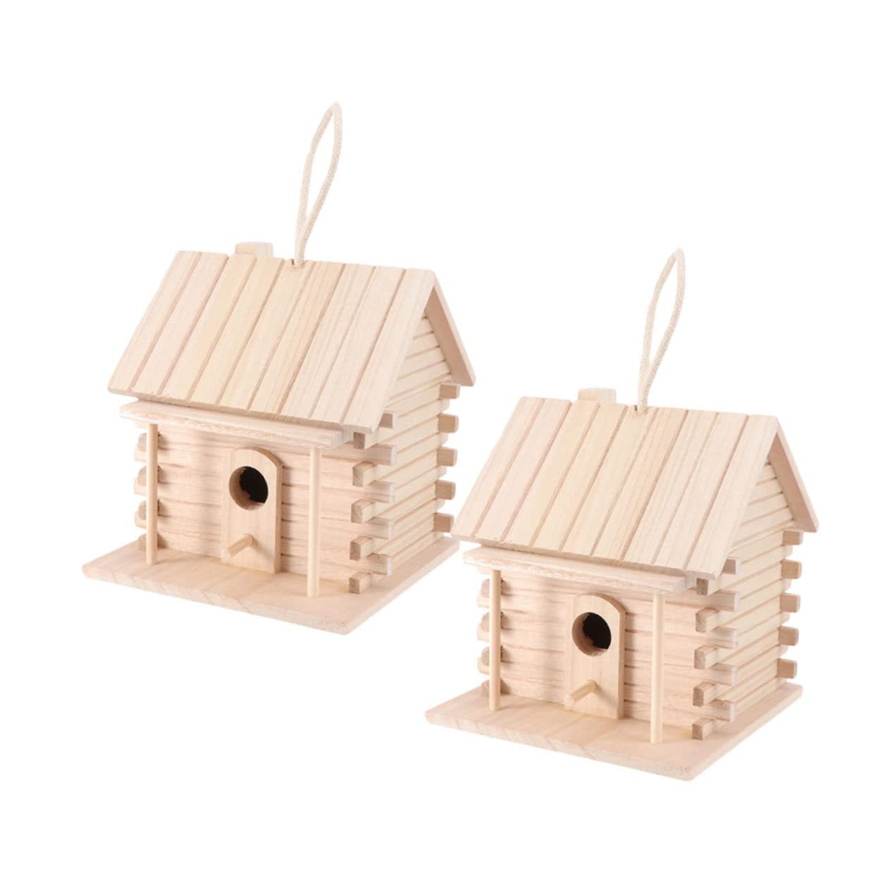 Toddmomy Hängendes Holz Vogelnest Brutkasten für Kleine Vögel 2 Stück | Beige, Hüttenstil, Unlackiert zum Selbstgemacht Bemalen, Dekorativ als Hausornament, für Papageien