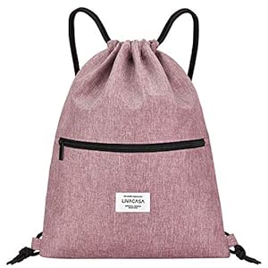 LIVACASA Drawstring Backpack Bag for Men Women Gym Drawstring Bag Pink