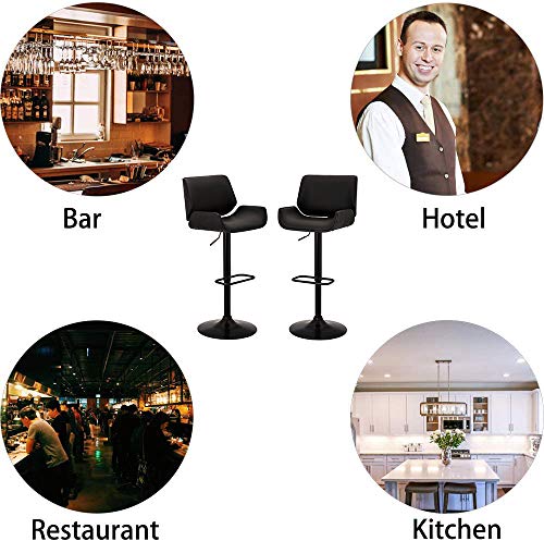 Glitzhome Adjustable Bar Stool Set Of 2 Swivel Mid-Century Modern Pu Leather Counter Dining Chairs With Back, Black #TOP6