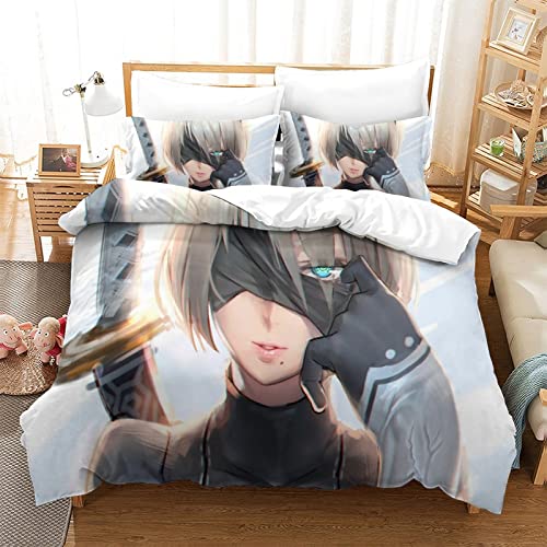 Nier Automata - Juego de funda de edredón y funda de almohada para niños, antihumedad, hipoalergénico, 140 x 200 cm