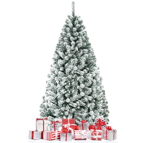 COSTWAY Albero di Natale Artificiale 180/225/270 cm, Albero di Natale Innevato con 600/1010/1498 Rami Folti e Base di...