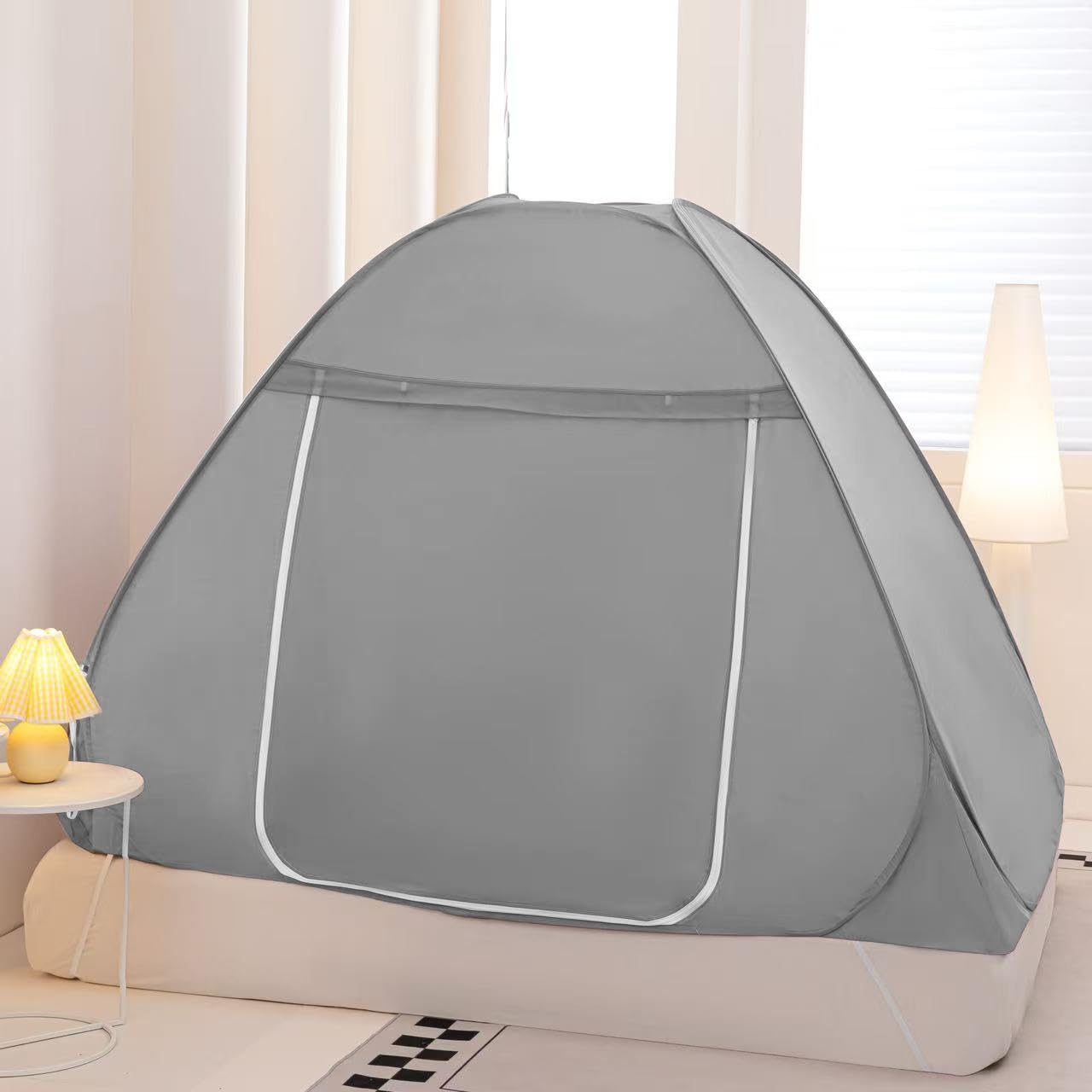 Moskitonetz für Bett, gefaltete Größe, 30,5 cm, tragbares Camping-Reise-Moskitonetz, Pop-Up-Moskitonetz mit doppeltem Einstieg für King-Size-Bett (gefaltet 50,8 cm, grau, 180,3 x 200,7 x 149,9 cm)