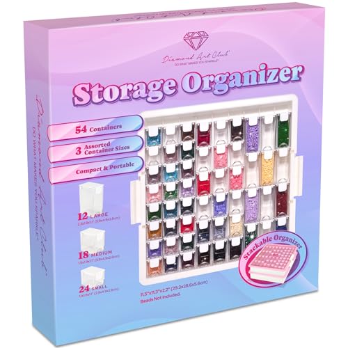 DIAMOND ART CLUB Diamond Painting Storage Organizer - 54 Premium Containers for Diamond Or Bead Storage - Portable Stackable & Multi-Size Craft Organizers Essential Diamond Painting Accessories