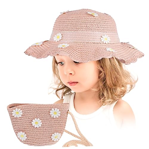 Girl Straw Hat and Crossbody Bag Lightweight Breathable Accessory for Girls for Beach Travel and Outdoor Fun Pink - Main Image