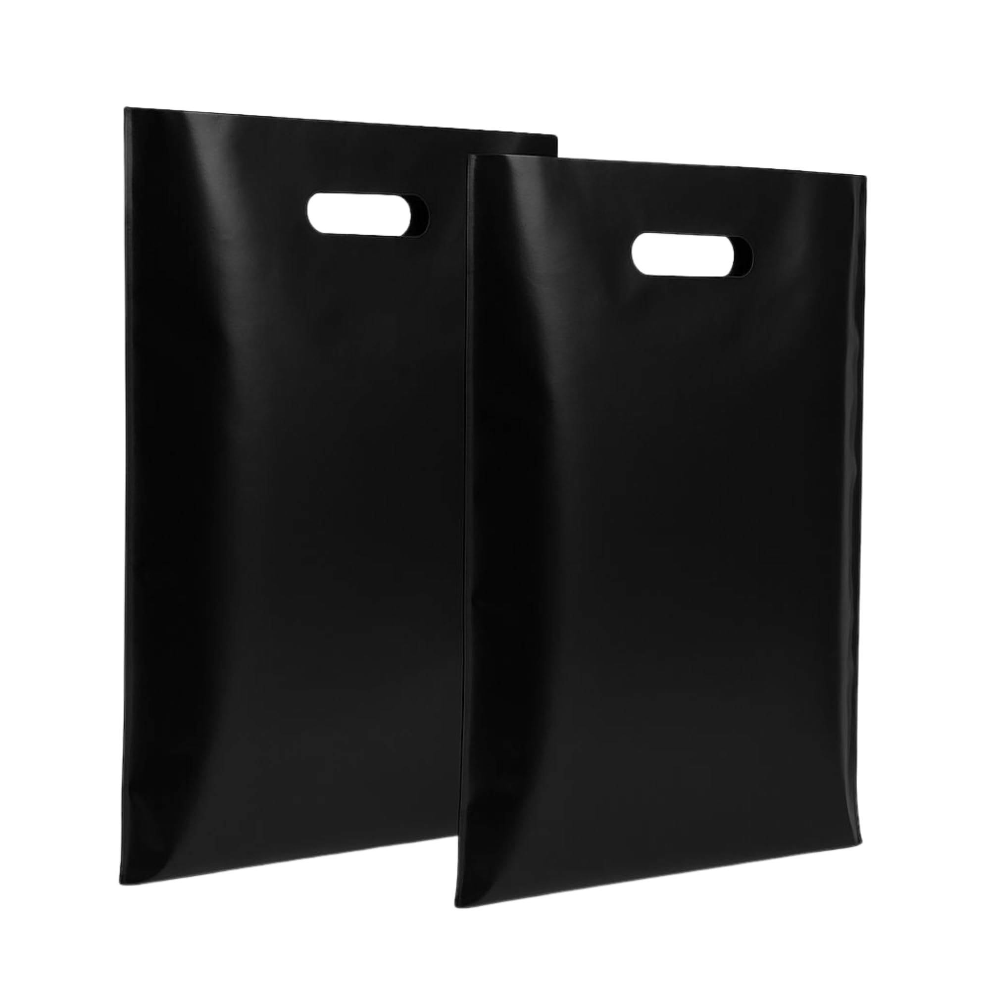 BUYERS POINT|Black Plastic Carrier Bag | Reusable Patch Handle Shopping Bags | Elegant Black Design | Gift Shop Carrier Bag| Boutique Retail| Durable Grocery & Food Storage(12x15+3”)