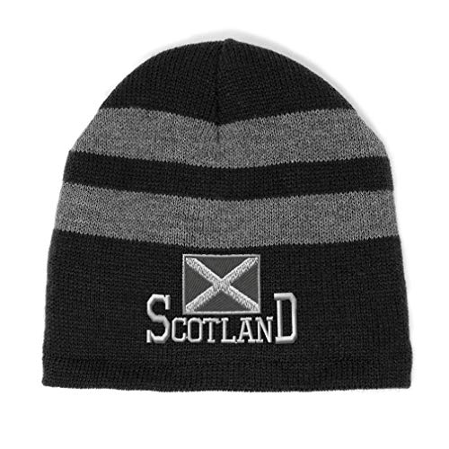 Speedy Pros Striped Beanie for Men & Women Scotland Flag Scottish Black Embroidery Acrylic Fleece Skull Cap Hats Black 1 Size