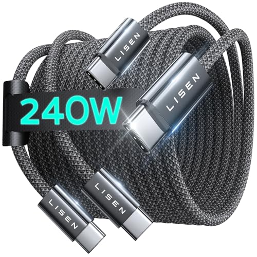 LISEN USB C to USB C Cable Fast Charging Cords 240W Type C Charger Fast Charging Cord Type C Cable for iPhone 16 15 iPad MacBook Pro Air Samsung S25 Switch,3.3ft+3.3ft/2 Pack/Black
