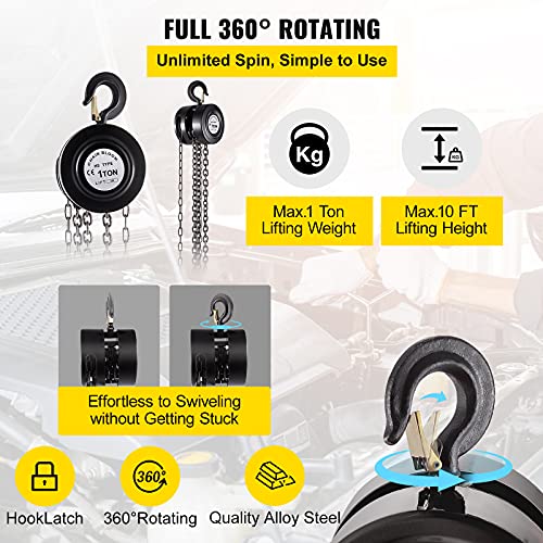 VEVOR Hand Chain Hoist, 2200 lbs /1 Ton Capacity Chain Block, 10ft/3m Lift Manual Hand Chain Block, Manual Hoist w/Industrial-Grade Steel Construction for Lifting Good in Transport & Workshop, Black - Thumbnail 3