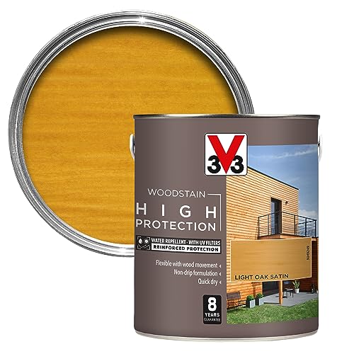 V33 High Protection Woodstain - 8-Year Guarantee - UV Filters - Water-Repellent - Quick-Drying - Only 2 Coats - Light Oak 2.5 litres