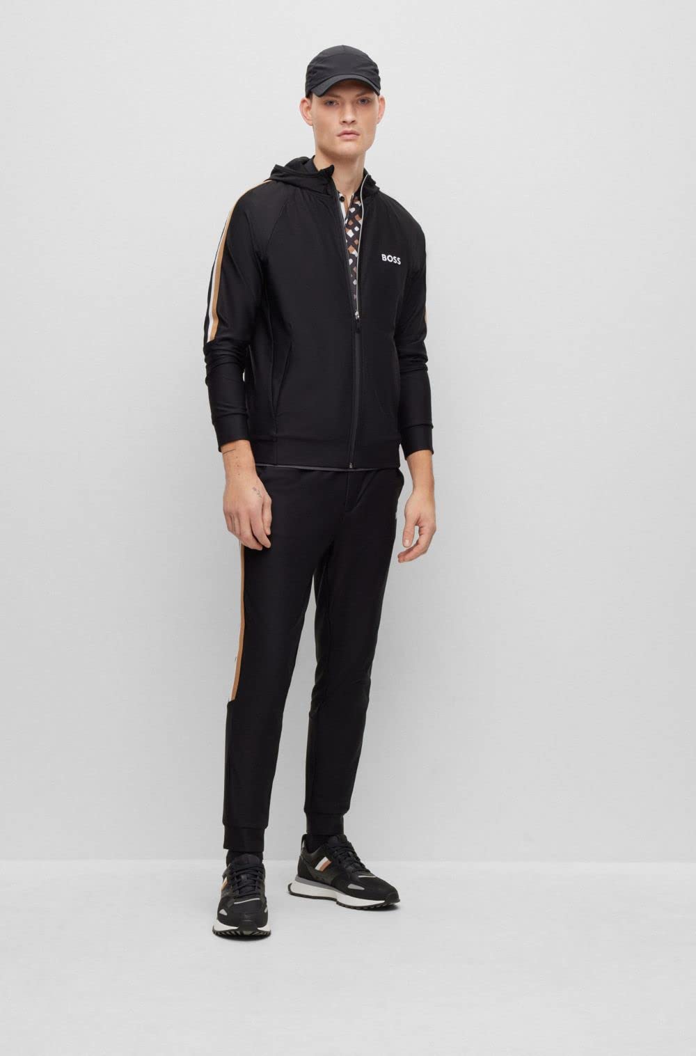 BOSS Herren Sicon MB 1 x Matteo Berrettini Kapuzen-Sweatjacke aus Active-Stretch-Jersey mit Reißverschluss und Logo Schwarz XXL