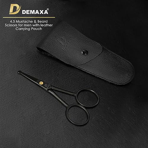 Image of DEMAXA 4.5 inch Round Tip Safety Mustache Scissors Beard Scissors with 1 Mustache Comb, 1 Beard Comb & Soft Pouch - Best Facial Hair Shears for Beard Mustache Trimming Nose & Ear Hair