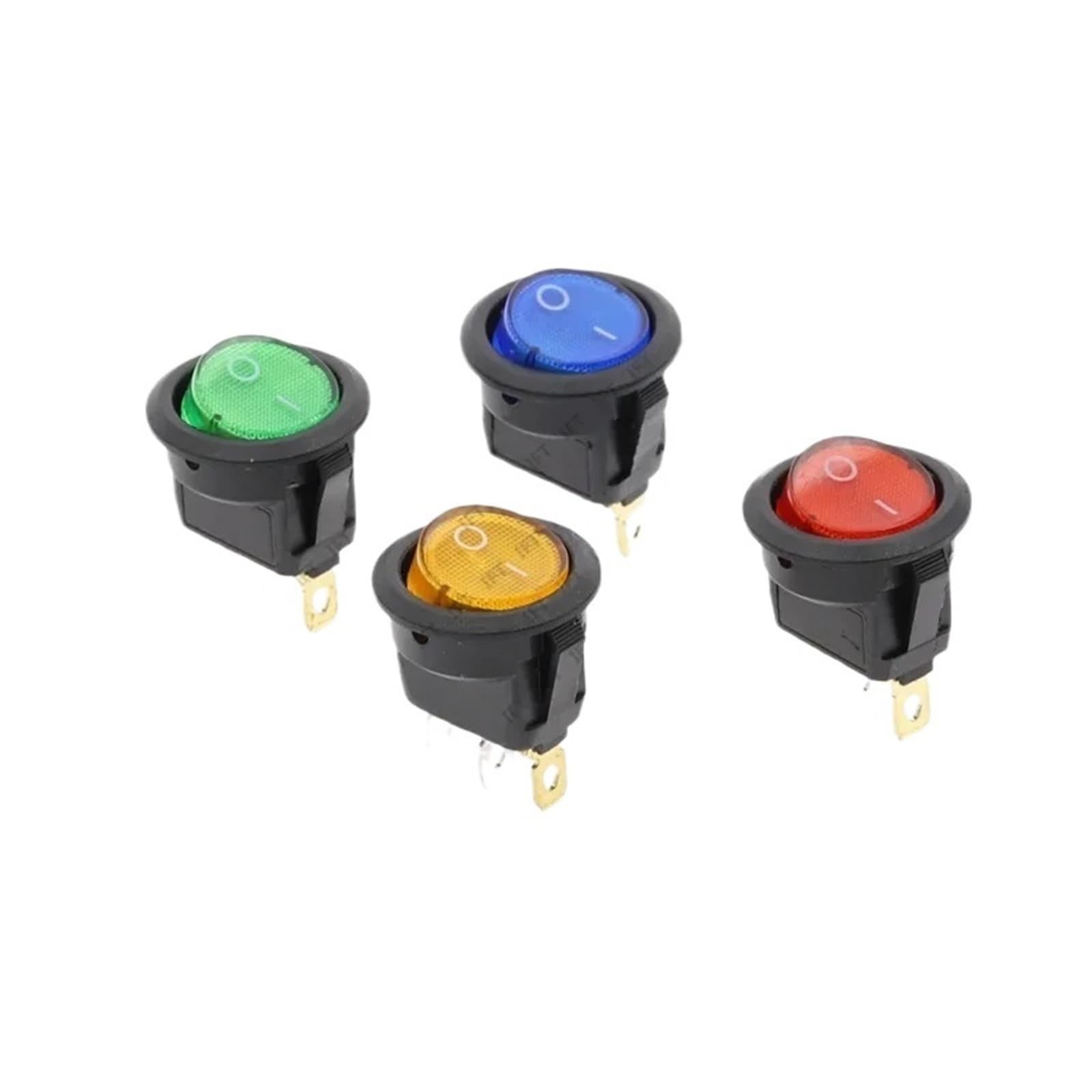 10 szt. KCD1 12 V 20 A / 220 V 10 A ON/OFF 20 mm okrągły przełącznik Rocker LED podświetlany samochód deska rozdzielcza Van z oświetleniem (niebieski, DC 12 V)