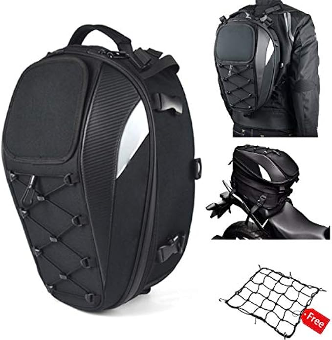 MIHUNTER Motorcycle Tail Bag,Seat Bag,Dual Use Motorcycle Waterproof Helmet Bag for Motorbike - with One Extra Motorcycle Cargo Net