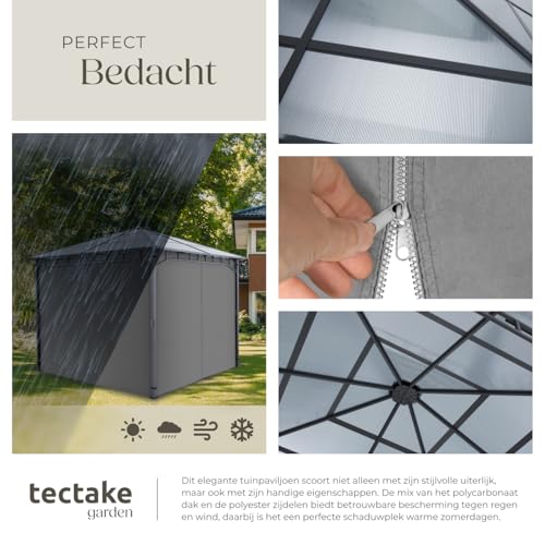 tectake® Luxe Tuinpaviljoen | Terras Paviljoen met Zijwanden, Aluminium Frame, Gepoedercoat | Inclusief 8 Haringen - Afbeelding 5
