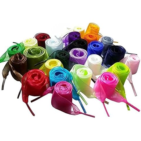 ISKYBOB 14 Pairs 2.5CM Extra Wide Gradient Color Organza Snow Yarn Translucent Flat Shoelaces for Women Girls Sneaker Shoestrings - 47.24In Long Cover