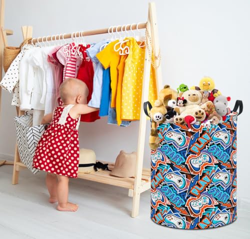 Image of 19.7 inch Laundry Basket,Dirty Clothes Hamper,Waterproof Storage Bin,Room Decor,Gift Baskets,Nursery Hamper(Game)