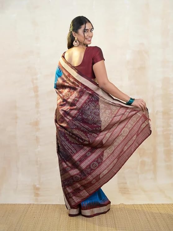 Image of Handmade Pure Bomkai Silk Saree Khandua Natural Silk Ikkat Saree For Women /Ethnic Wear /Traditonal Saree /Handloom Saree With Regular Fit Blouse Piece