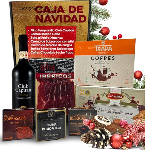 Cesta Gourmet para Regalar M | Perfecta como Regalo Cesta Navidad de Empresas | Jamón Ibérico de Cebo + Vino Tempranillo + Crema de Morcilla y Crema de Sobrasada + Paté PX + Pack Polvorones + Bombones Cesta Gourmet para Regalar M | Perfecta como Regalo Cesta Navidad de Empresas | Jamón Ibérico de Cebo + Vino Tempranillo + Crema de Morcilla y Crema de Sobrasada + Paté PX + Pack Polvorones + Bombones