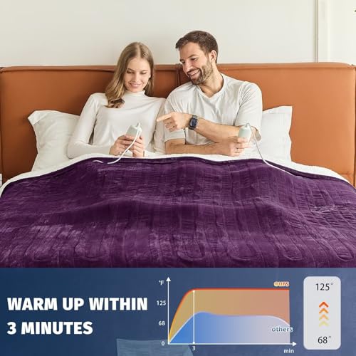Heated Electric Blanket Queen Size - 84" x 90" Heating Blanket with Dual Control, 10 Levels & 8 Hours Auto Off, Soft Warm Flannel Gift with Over-Heat Protection, ETL & FCC Certified