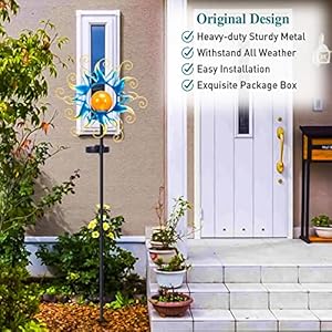 Solar Lights Outdoor Garden Decor, Blue Metal Sun Crackle Glass Globe Stake Waterproof 30LED Decorations Unique Gifts for Women,Mom,Outside, Patio,Lawn,Yard,Pathway Solar Lights Outdoor Garden Decor Blue Metal Sun Crackle Glass Globe Stake Waterproof 30LED Decorations Unique Gifts for WomenMomOutside PatioLawnYardPathway