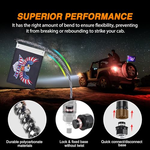 Nilight RGB Whip Light 1PC 2FT Lighted Antenna Whips with Remote & App Control DIY Chasing Patterns Brake Reverse Lights for ATV UTV Polaris RZR Can-am Dune Buggy Pickup Trucks Jeep by Nilight - Image 8