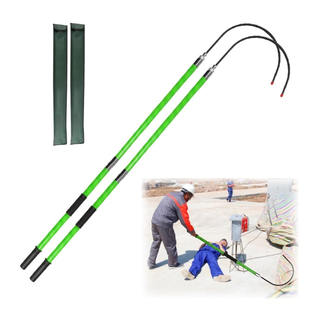 MSHGSKU Green High Voltage Insulated Rescue Hook Set (2pcs, 2.0m/6.6ft) - Anti-Electrocution Hotstick with Canvas Bag for Electricians, Fiberglass Safety Tools for Emergency Rescue
