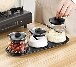 BLISSBORN 3 PCS Round Clear High Borosilicate Glass Canister Jar Set // 300 ml Spice Jar // Chutney Jar,Pickle Jar for Dining Table - (Pack of 1)