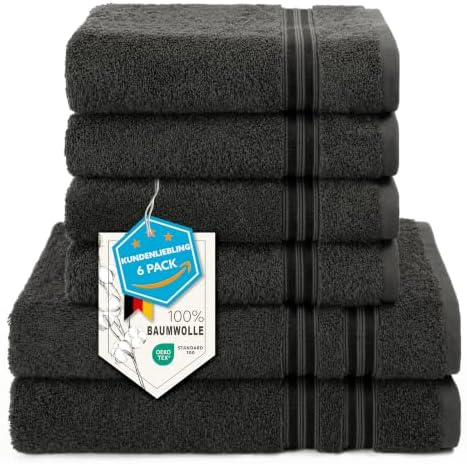 Hammetex Handtuch Set 6 teilig, 2 Badetücher 70x140 + 4 Handtücher 50x100 | 100% Baumwolle Frottee, OEKO-TEX zertifiziert, weich & saugstark, mit Aufhänger, Duschtuch & Handtuch fü