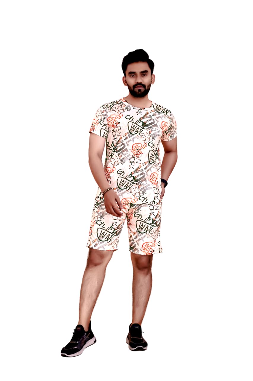 Men's Casual Night dress Soft Cotton Polyster Printed Sleep&Launge Wear,Regular Fit Round Neck Short Sleeve T-Shirt and shorts Pair set with Classic Pajama stylish Beach Wear for men-image-38