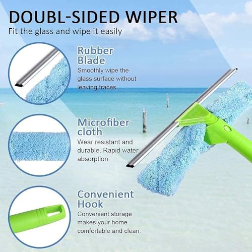 Image of 2-in-1 Solar Panel & Window Cleaner with Long Extendable Handle, Professional Squeegee & Scrubber Combo for Home, Glass, and Rooftop Cleaning