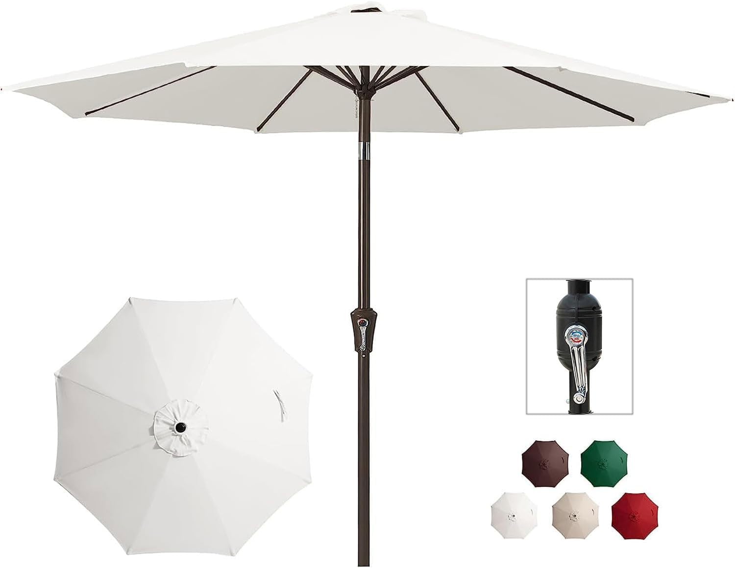 LIODUX 2.7M Outdoor Patio Umbrella Outdoor Table Umbrella with Push Button Tilt and Crank, Market Umbrella 8 Sturdy Ribs UV Protection Waterproof for Garden, Deck, Backyard, Pool (White)
