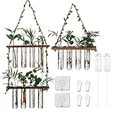 Linyona Plant Propagation Station, 2PCS Wall Hanging Plant Terrarium with Wooden Frame, 1/2 Tiered Propagation Test Tube Vase Glass Planter for Hydroponic Plant Cutting (12 Tubes)