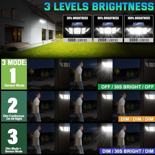 Image of MDCMDCM Solar Lights Outdoor Waterproof Motion Sensor - 416 LEDs 3000 Lumens Super Bright 3 Brightness 3 Modes 360 Illumination 32ft Solar Flood Security Light for Outside (2, 13.7x4.3x5inch)
