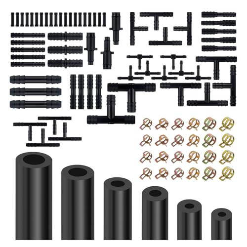 6PCS 5Ft Silicone Vacuum Hose Automotive,Vacuum Lines Automotive Kit Includes ID 3/8',5/16',1/4',3/16',5/32',1/8',Professional Vacuums Hose Kit for Transporting Water/Air (Black)