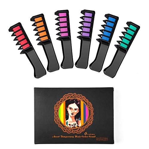 Aoert New Temporary Hair Chalk Combs Non-Toxic Washable Hair Color Brush for Hair Dye Vibrant Bright Hair Color for Girls, Party, Cosplay Aoert Chalk Set for Festival (6 Color)