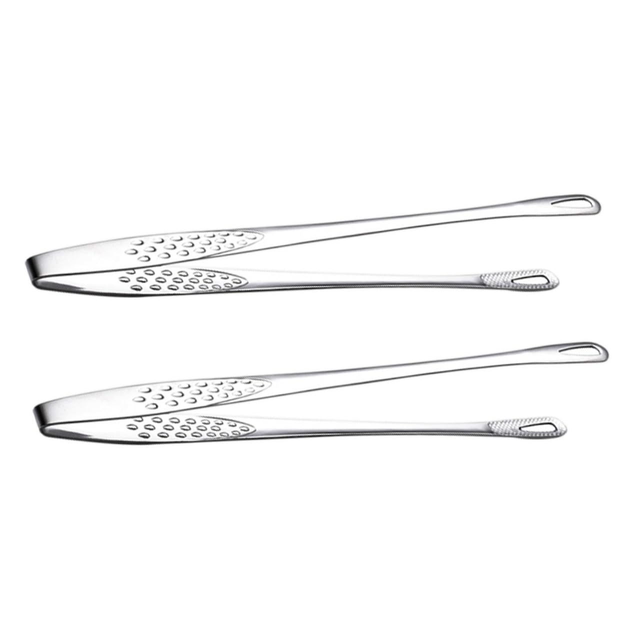 VINTORKY 2pcs Stainless Steel Barbecue Tongs Food Clamp Comfortable Grip Heat Resistant Kitchen Tool for Steak Bread Hot Pot and More Silver