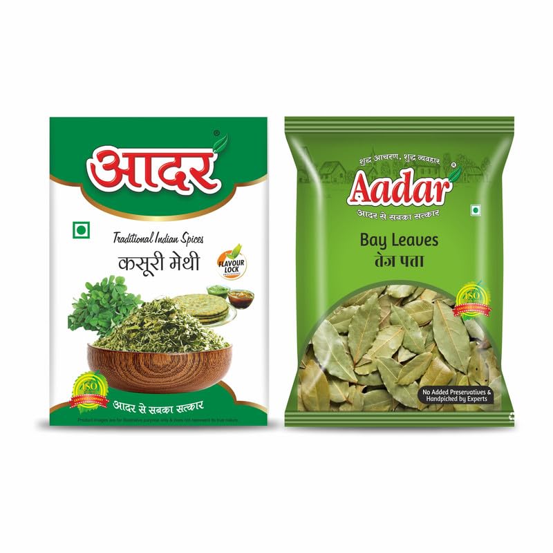 Image of Aadar Combo 2 x 100g - Kasoori Methi Dry Fenugreek Leaves and Tej Patta Bay Leaf, No Added Preservatives Fresh Whole Spices