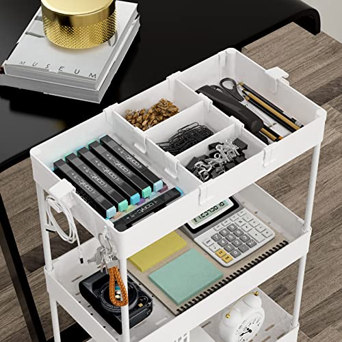 Image of SPACELEAD 4 Tier Rolling Cart with Wheels, Storage Craft Art Trolley Organizer Serving, 3 Hanging Baskets Easy Assembly, for Office, Living Room, Kitchen