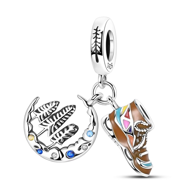 Hiking Boot Moon Forest Charm, Charm for Bracelet, Compatible with Pandora Bracelet, Gift Box Packaging